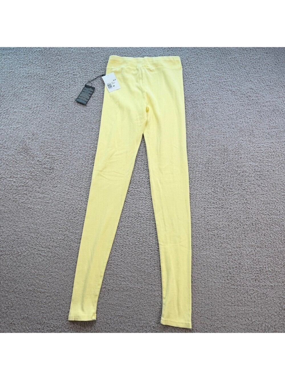 NWT Forever 21 Leggings M Womens Yellow Long Pistachio Ribbed Seamless Stretch